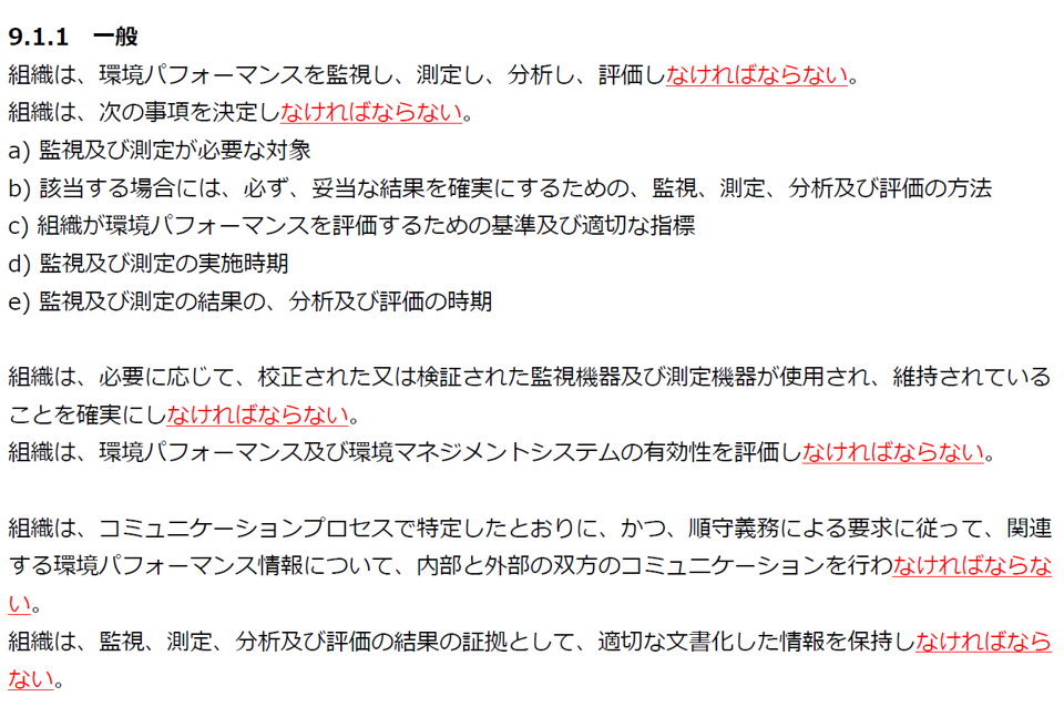 ISO 14001　【9.1.1　監視、測定、分析及び評価（一般）】